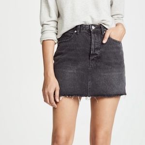 Free People Black Denim Mini Skirt Raw Hem